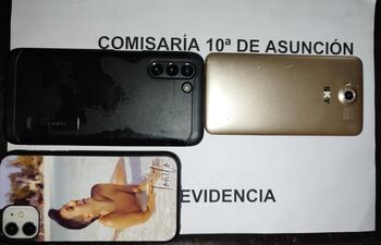 Teléfonos celulares recuperados como evidencia.