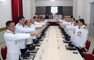 La cúpula de la Policía Nacional con el ministro del Interior Euclides Acevedo.