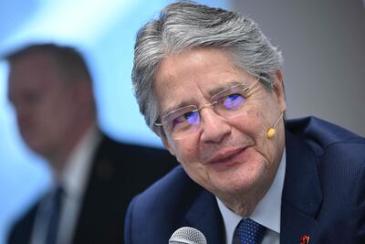 El presidente de Ecuador, Guillermo Lasso. en un conservatorio en el laboratorio de ideas Inter-American Dialogue.