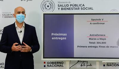 La llegada de 304.800 dosis entre marzo y mayo fue anunciado por el ministro de Salud en conferencia de prensa.