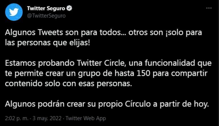 Anuncio sobre la implementación de Twitter Circle.