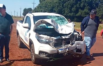 La camioneta implicada en el accidente rutero en Santa Rosa Monday.