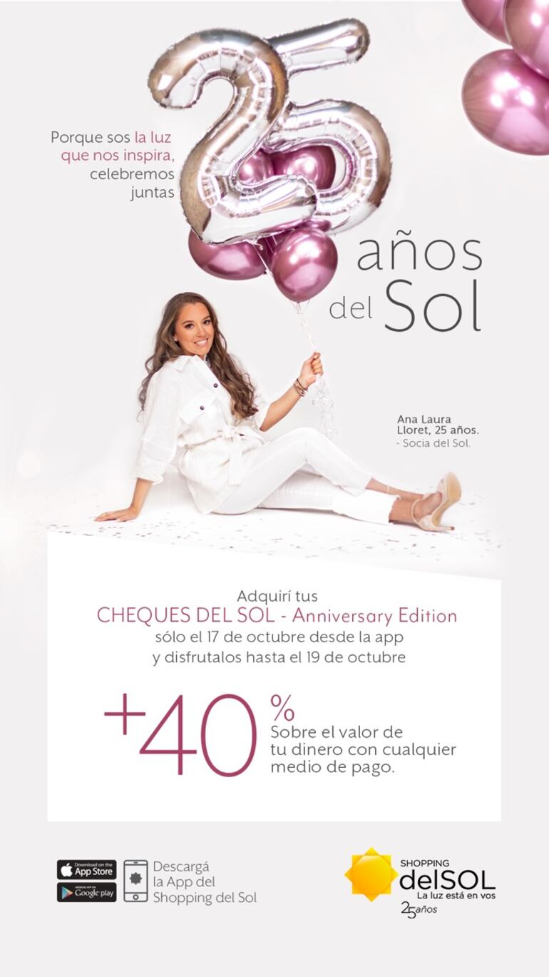 Una interesante promoción propone el Shopping del Sol en este aniversario.