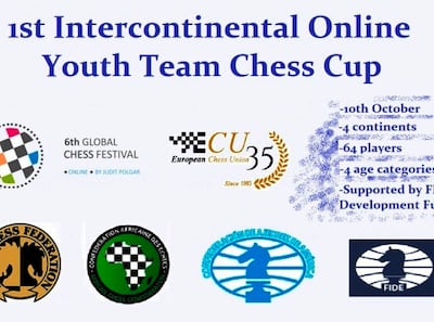 Afiche del I Intercontinental Juvenil por Equipos de Ajedrez Online a disputarse hoy con presencia de seis paraguayos.