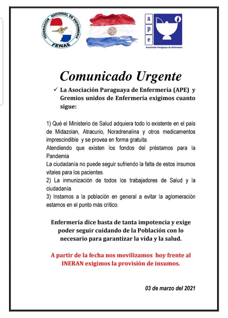 Comunicado de la APE.