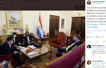 El vicepresidente Hugo Velázquez tuiteó la foto de la reunión en la que hablaron de la reforma.