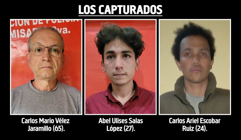 Carlos Mario Vélez Jaramillo, Abel Ulises Salas López y Carlos Ariel Escobar Ruiz, capturados por el homicidio en el cerro Mbatoví.