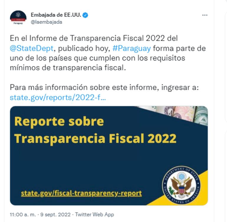 Twitter de la Embajada de los Estados Unidos.
