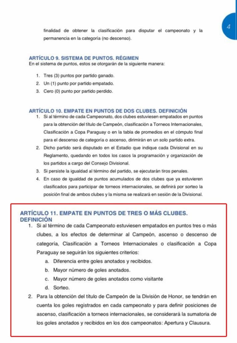 El artículo 11 del Reglamento de Competiciones de la APF.