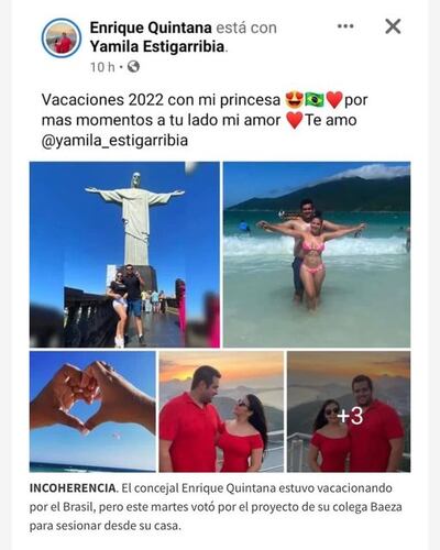 Uno de los concejales que viajó a Brasil durante sus vacaciones fue el cartista Enrique Quintana.