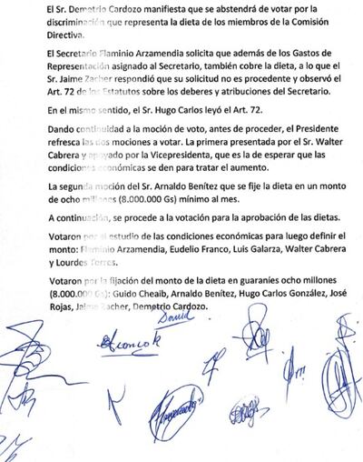 Facsímil del acta de la asamblea realizada el 18 de febrero donde se detalla la fijación de la dieta.