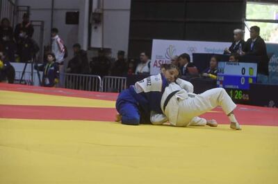 Gabriela Narváez en uno de los combates que al final le valieron la medalla de bronce, en -48 kg.