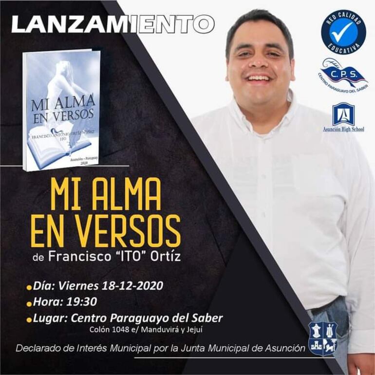 Francisco Antonio Ortiz Núñez, conocido como "Ito", hará la presentación de su poemario este viernes 18 de diciembre.