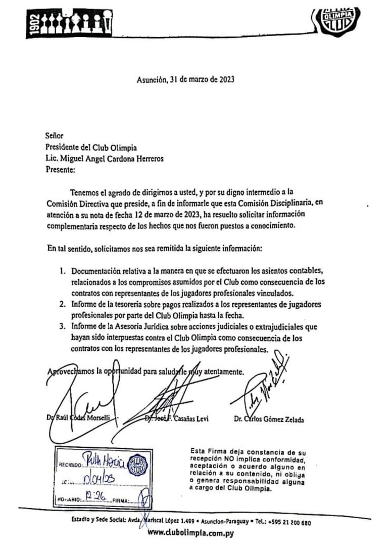 Documento, Olimpia.