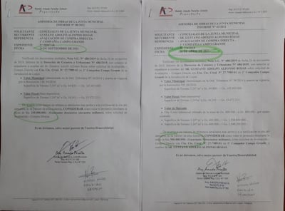 En la imagen se observa los dos dictámenes expedidos por el asesor de obras de la Junta Municipal, arquitecto Amado Peralta