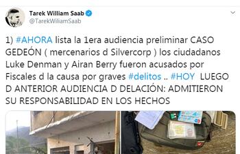 Tuit del fiscal general de Venezuela, Tarek William Saab.
