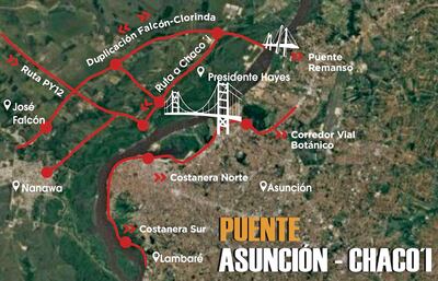 El nuevo puente vinculará Asunción y la Región Occidental con una compleja red de otras obras.