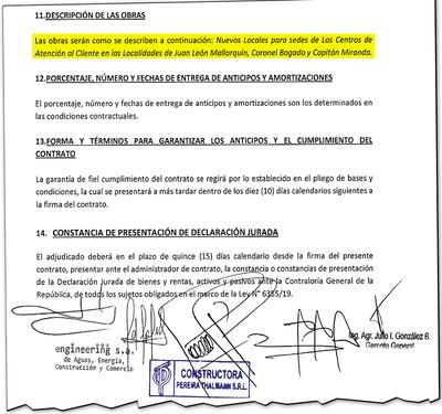 En la cláusula 11 del contrato  pusieron una obra que no tiene nada que ver con el edificio de CAH.