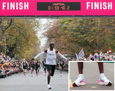 En octubre pasado Kipchoge bajó las dos horas con dicho calzado. Foto: AFP.