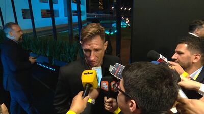 Facundo Sava, entrenador de Cerro Porteño, después del sorteo de la fase de grupos de la Copa Libertadores en la sede de la Confederación Sudamericana de Fútbol en la ciudad de Luque, Paraguay.