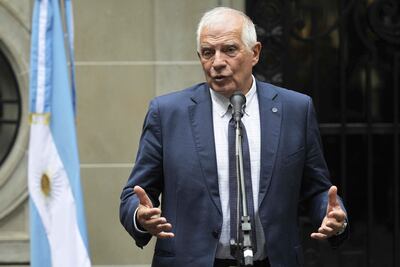 El jefe de la diplomacia de la UE, el español Josep Borrell, durante una conferencia ofrecida en Argentina.  (AFP)