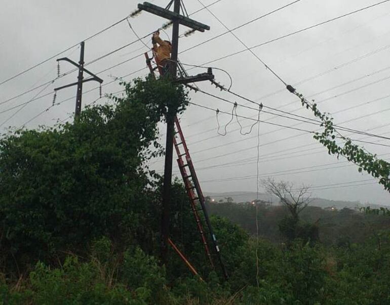Funcionarios de la ANDE trabajan para normalizar el servicio en tres sectores.