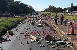El cierre de ruta en Coronel Oviedo duró tres horas.