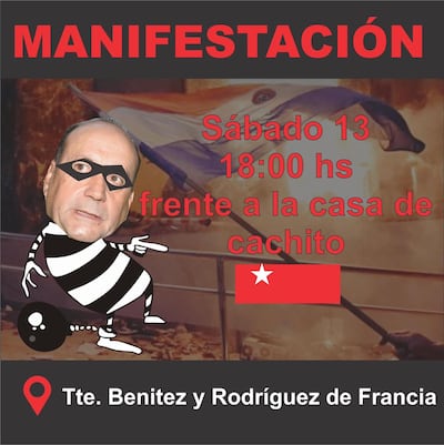 Una de las invitaciones para la marcha frente a la casa del senador Salomón.