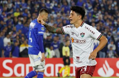 Germán Cano celebra su gol, que sirvió para la victoria 2-1 de Fluminense en su visita a Millonarios.