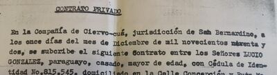 Contrato privado firmado en 1992 por pobladores con una contratista para llevar electricidad al lugar.
