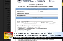 20% de pacientes ya pide certificado médico para acceder a vacuna