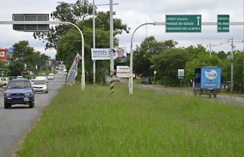 Malezas y carteles de propaganda electoral adornan avenida Silvio Petirossi.
