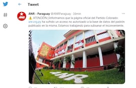 La cuenta de Twitter de la ANR salió al paso sobre las masivas denuncias de afiliaciones “mau” que figuran en el padrón, atribuyendo a un “acceso no autorizado a la base de datos”.