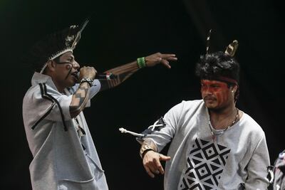 El grupo de rap indígena "Bro-MC's" se presentó en el Palco Sunset durante el festival Rock in Rio 2022 en la ciudad de Río de Janeiro.