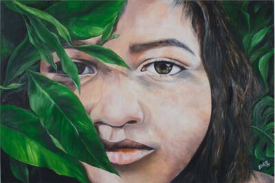 “Mirada” es la pintura con la que la paraguaya Elsa Méndez forma parte de la muestra colectiva.