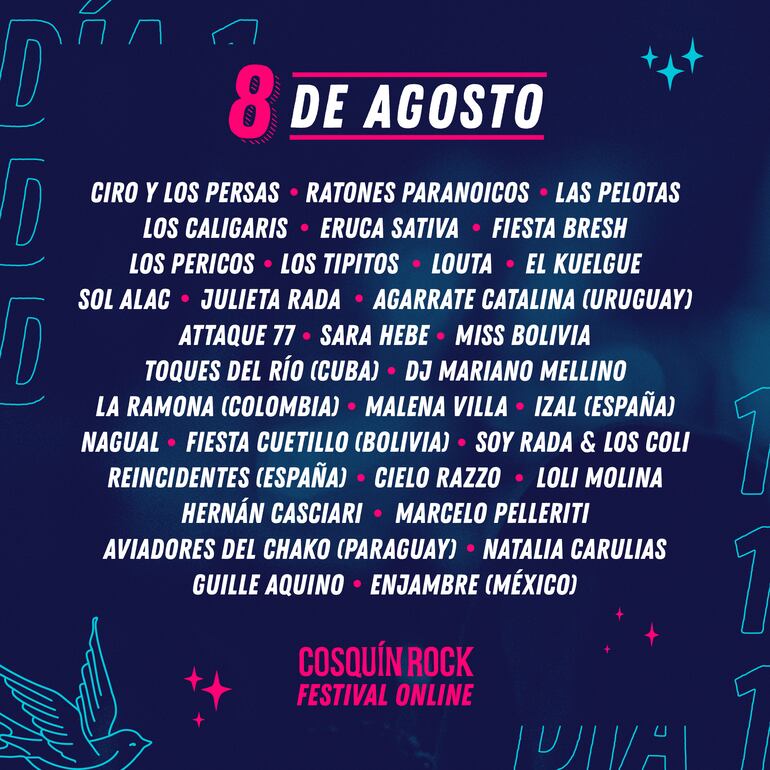 Grilla del primer día del Cosquín Rock virtual.