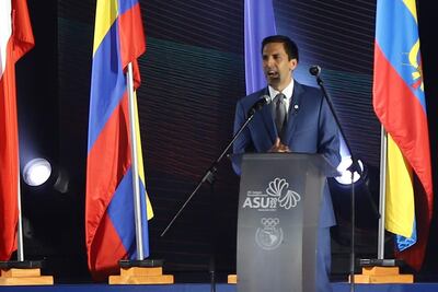 El ministro secretario Nacional de Deportes, Diego Galeano Harrison, en la inauguración de los Juegos Suramericanos 2022 (Odesur).