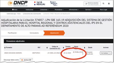 El 22 de diciembre, ya en época de fiestas de fin de año, el IPS emitió el código de contratación para adquirir un sistema informático por casi G. 40.000 millones.