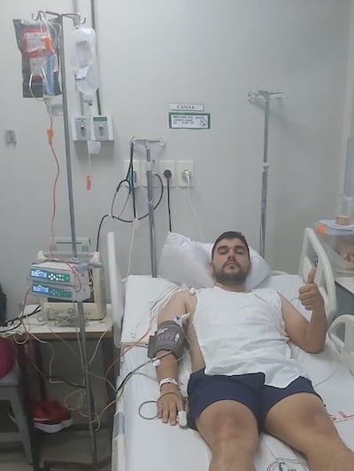 José Speratti, iniciando su tratamiento contra la leucemia.