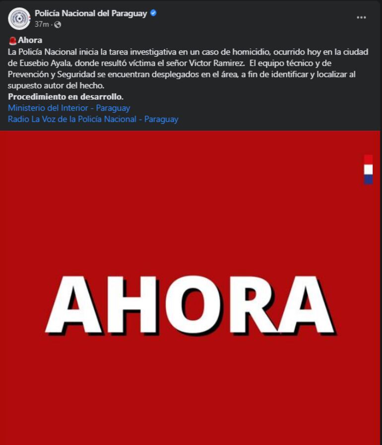 Reporte de la Policía Nacional sobre el homicidio del abogado Víctor Ramírez