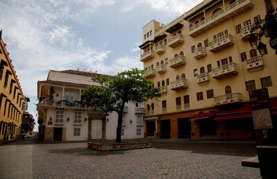 La Plaza de Santo Domingo de Cartagena (Colombia), vacía. En esta turística ciudad que siempre ha sido vendida ante el mundo como la más preciada joya de Colombia, es uno de los más afectados por la pandemia.