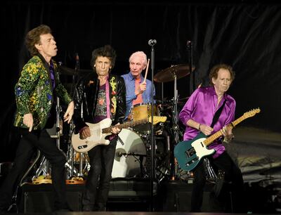 The Rolling Stones. Mick Jagger, Ronnie Wood, Charlie Watts y Keith Richards.