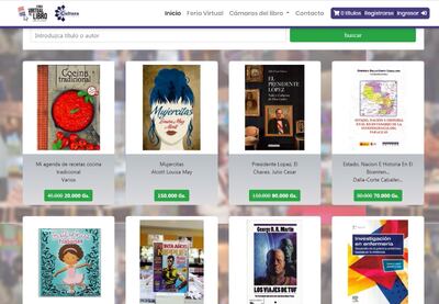 Vista de la página web de la Feria Virtual del Libro, donde unas 38 editoriales y librerías ofrecen sus títulos al público.
