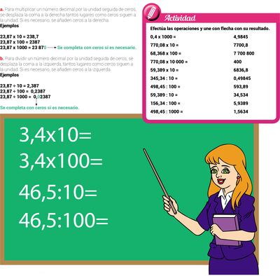 Multiplicación y división de un número decimal por la unidad seguida de ceros