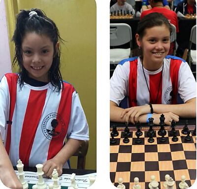 Las hermanas Ariadne (U10) y Helen Montiel,  ajedrecistas.