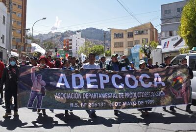 Miembros de ADEPCOCA (Asociación Departamental de Productores de Coca) realizaron una marcha de protesta el jueves 25 de agosto pasado.