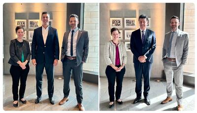 La Consejera Política y Económica residente de la Embajada de Estados Unidos, Rachel Kutzley con Santiago Peña y Efraín Alegre.