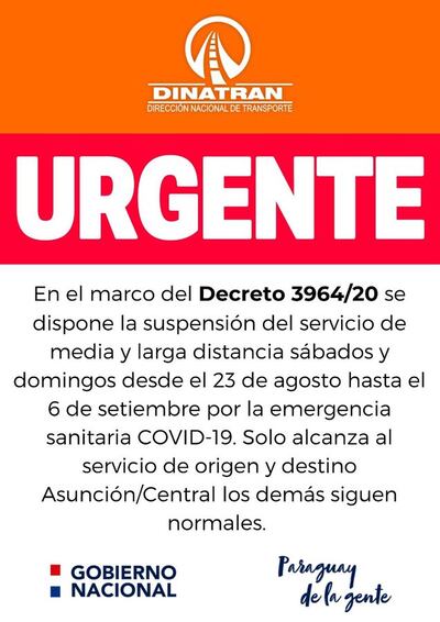Se suspenden viajes para Asunción y Central
