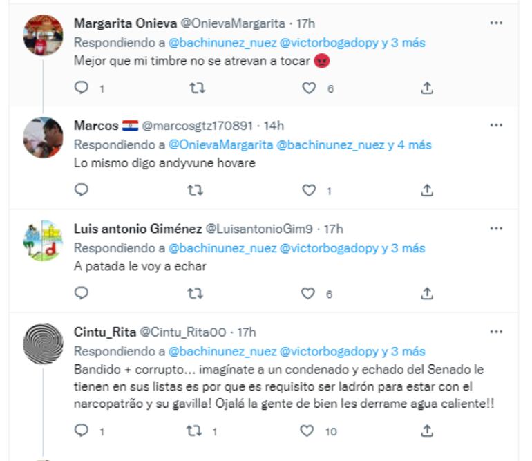 Tuits contra Bachi y Bogado.