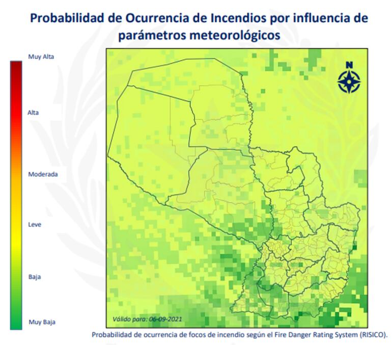 Gráfico de la posibilidad de ocurrencia de incendios por influencia de parámetros meteorológicos.
